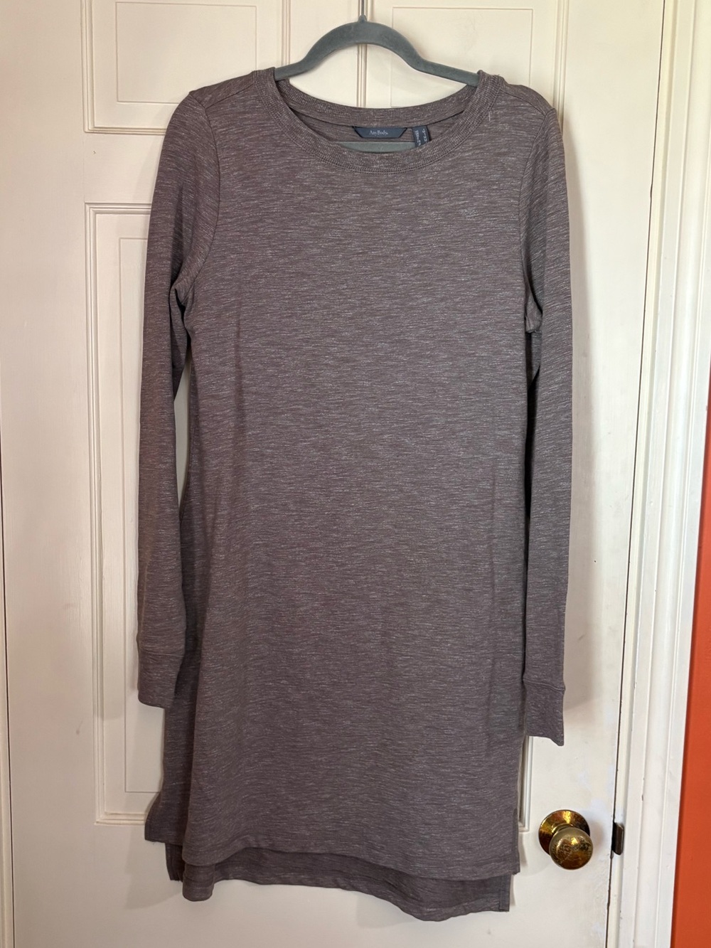 AnyBody Women's Long Sleeved T-Shirt Dress, Brown, Small Soft Casual Comfy